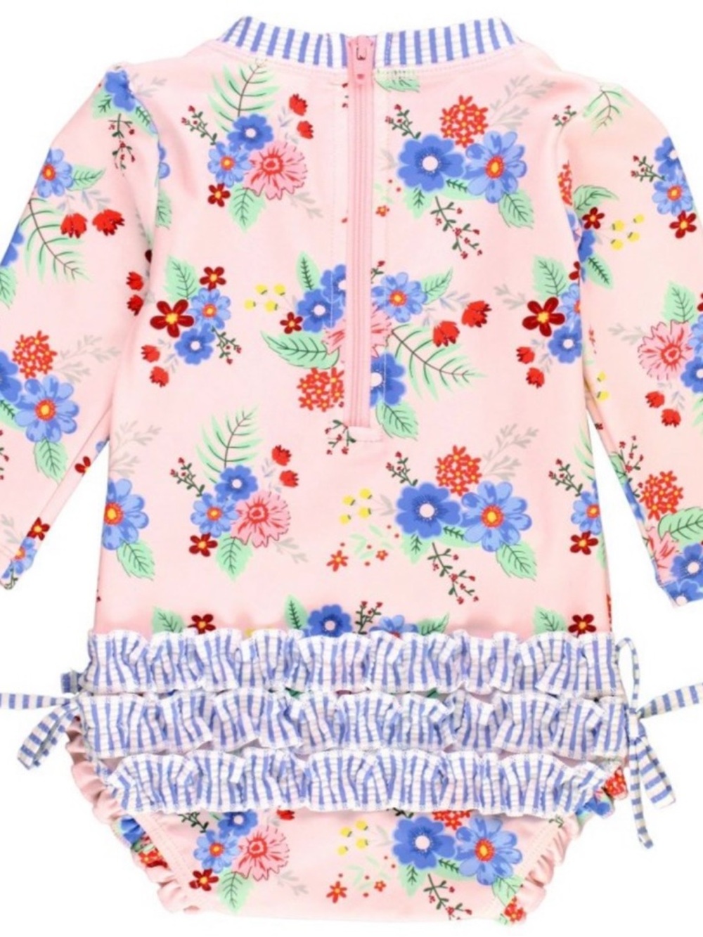 RuffleButts Rash Guard Swimsuit Girl 3-6M Pink Floral UPF50 One Piece - Picture 2 of 13
